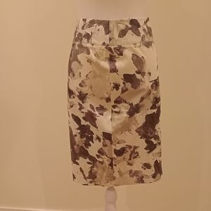 Alfani Cream and Brown Floral Pencil Skirt